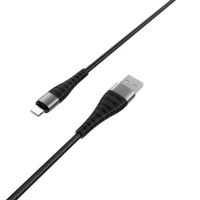 Кабель BOROFONE BX32 USB to iP 2.4A, 1m, nylon, aluminum+TPE connectors, Black (Цвет 7073) - фото № 3