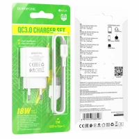 Мережевий зарядний пристрій BOROFONE BA72A Spring single port QC3.0 charger set(Type-C) 18W White (Цвет 7068) - фото № 3