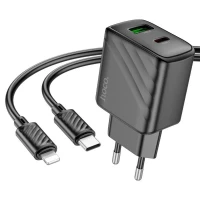 Мережевий зарядний пристрій HOCO CS23A Sunlight dual-port PD30W+QC3.0 charger set (C to iP)(EU) Black