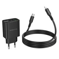 Мережевий зарядний пристрій BOROFONE BA98A Ilustre PD30W (2C1A) charger with digital display set (C to iP) (EU) Black (Колір 7073) - фото № 7