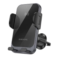 Автотримач для телефона з БЗП BOROFONE BH220 Leader automatic induction wireless fast charging car holder(air outlet) Black Gray
