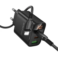 Мережевий зарядний пристрій BOROFONE BA98A Ilustre PD30W (2C1A) charger with digital display set (C to iP) (EU) Black (Колір 7073) - фото № 3