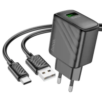 Мережевий зарядний пристрій HOCO CS21A Rich single port QC3.0 charger set (Type-C)(EU) Black