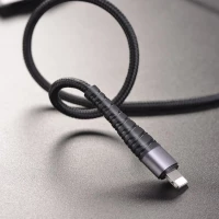 Кабель BOROFONE BX32 USB to iP 2.4A, 1m, nylon, aluminum+TPE connectors, Black (Цвет 7073) - фото № 4