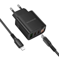 Мережевий зарядний пристрій BOROFONE BA98A Ilustre PD30W (2C1A) charger with digital display set (C to iP) (EU) Black (Колір 7073) - фото № 4