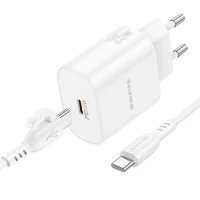 Мережевий зарядний пристрій BOROFONE BA82A Platinum single port PD25W charger set(C to C)(EU) White