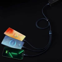 Кабель Baseus Flash Series Ⅱ One-for-three Fast Charging Data Cable USB to M+L+C 100W 1.2m Blue (Цвет Синий) - фото № 8