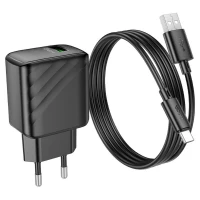 Мережевий зарядний пристрій HOCO CS21A Rich single port QC3.0 charger set (Type-C)(EU) Black (Цвет 7073) - фото № 3