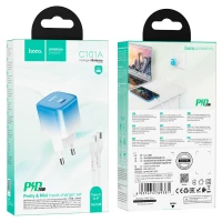Мережевий зарядний пристрій HOCO C101A single port PD20W charger set(C to iP) Ice Blue (Цвет Ice Blue) - фото № 5