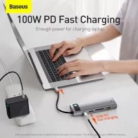 USB-хаб Baseus Metal Gleam Series 9-in-1 Multifunctional Type-C HUB Docking Station Space Gray（Type-C to HDMI*1+USB3.0*3+PD*1+RJ45*1+SD/TF*1+VGA*1) (Колір Space Gray) - фото № 5
