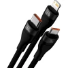 Кабель Baseus Flash Series Ⅱ One-for-three Fast Charging Data Cable USB to M+L+C 66W 1.2m Black (7073)- № 3