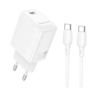Мережевий зарядний пристрій BOROFONE BN28 Fuente single port PD30W charger set (C to C) (EU) White