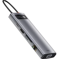USB-хаб Baseus Metal Gleam Series 9-in-1 Multifunctional Type-C HUB Docking Station Space Gray（Type-C to HDMI*1+USB3.0*3+PD*1+RJ45*1+SD/TF*1+VGA*1) (Колір Space Gray) - фото № 2