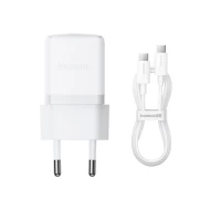 Мережевий зарядний пристрій Baseus Palm Fast Charger 1C 30W EU Moon White(With:Baseus Mini White Cable Type-C to Type-C 60W(20V/3A) 1m Moon White)