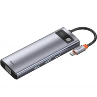 USB-хаб Baseus Metal Gleam Series 9-in-1 Multifunctional Type-C HUB Docking Station Space Gray（Type-C to HDMI*1+USB3.0*3+PD*1+RJ45*1+SD/TF*1+VGA*1) (Колір Space Gray) - фото № 3