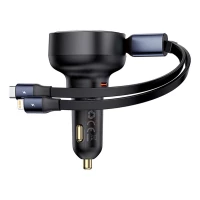 Автомобільний зарядний пристрій Baseus Enjoyment Pro Car Charger C+Retractable C & iP Cable 60W Cluster Black
