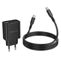 Мережевий зарядний пристрій BOROFONE BA98A Ilustre PD30W (2C1A) charger with digital display set (C to C) (EU) Black (Цвет 7073) - фото № 7