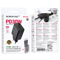 Мережевий зарядний пристрій BOROFONE BA98A Ilustre PD30W (2C1A) charger with digital display set (C to C) (EU) Black (Цвет 7073) - фото № 2