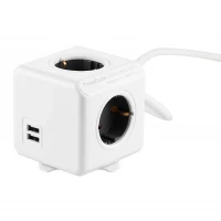 Мережевий подовжувач Allocacoc PowerCube Extended з заземленням 4 розетки 2 USB 1.5 м, сірий (Колір White-Grey) - фото № 2