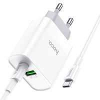 Мережевий зарядний пристрій HOCO C80A Rapido PD20W+QC3.0 charger set (Type-C TO Type-C)(EU) White (Цвет 7068) - фото № 3