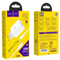 Мережевий зарядний пристрій HOCO C80A Rapido PD20W+QC3.0 charger set (Type-C TO Type-C)(EU) White (Цвет 7068) - фото № 2