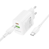 Мережевий зарядний пристрій BOROFONE BN29 Fuente PD30W+QC3.0 charger set (C to C) (EU) White (Колір Білий) - фото № 4