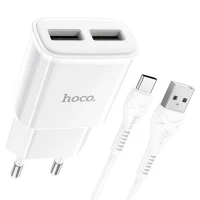 Мережевий зарядний пристрій HOCO C88A Star round dual port charger set(Type-C) 12W White