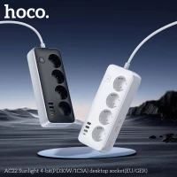 Мережевий подовжувач HOCO AC22 Sunlight 4-bit(PD30W/1C3A) desktop socket(EU/GER) Black (Колір Черный) - фото № 6