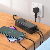 Мережевий зарядний пристрій HOCO NS4 Sharp PD65W(2C1A) desktop socket(EU/GER) Black (Цвет Черный) - фото № 7