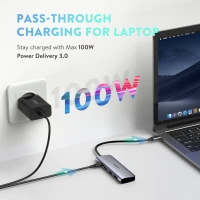 USB-хаб UGREEN USB-C to 2 Ports USB3.0-A Hub + HDMI + TF/SD with PD Power Supply (Space Gray) (Цвет Серый) - фото № 2