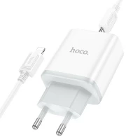 Мережевий зарядний пристрій HOCO C104A Stage single port PD20W charger set (C to iP)(EU) White