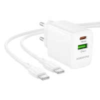 Мережевий зарядний пристрій BOROFONE BN29 Fuente PD30W+QC3.0 charger set (C to C) (EU) White (Колір Білий) - фото № 5