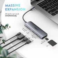 USB-хаб UGREEN USB-C to 2 Ports USB3.0-A Hub + HDMI + TF/SD with PD Power Supply (Space Gray) (Цвет Серый) - фото № 3