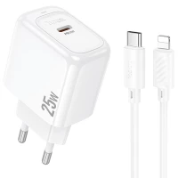 МЗП Hoco CS53A Surplus PD25W (1USB-C) + Type-C to Lightning (Колір White), Атикул 74162 |  купить на VILKI.NET - фото № 1