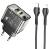МЗП Hoco N34 Dazzling PD20W+QC3.0 + Type-C to Lightning 66605 - № 1 МЗП Hoco N34 Dazzling PD20W+QC3.0 + Type-C to Lightning (Transparent black) Hoco - № 1